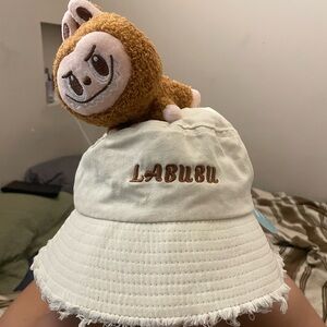 Labubu Cream Bucket Hat with Plush Toy